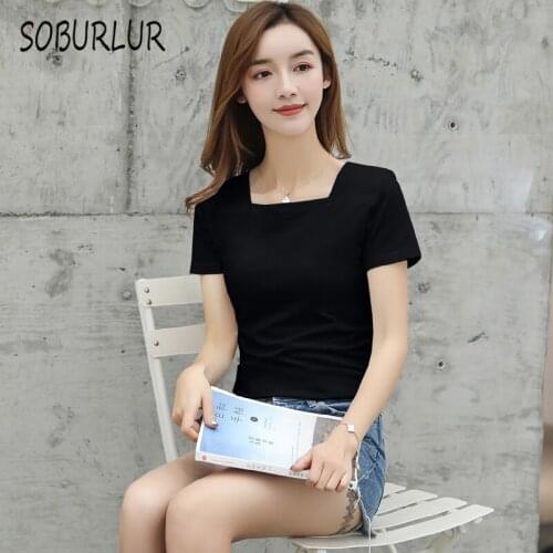 SOBURLUR 2021 Summer New White T-shirts WomensT-shirt Style Simple Solid O-Neck Basic Short Sleeve T-shirt Crop Top Woman