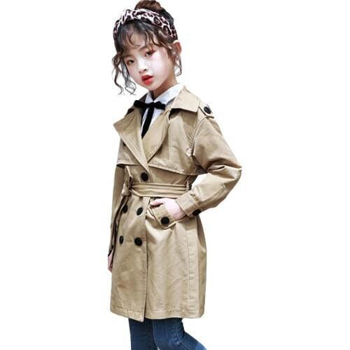 Girls Trench Coats Fashion Kids Windbreaker Girl Jacket Teenager 3-13 Years Outerwear Children Parka 7 seconds fish brand