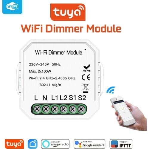 Tuya Smart WiFi 2 Way Dimmer Module Switch Work with Alexa Google Home DIY WiFi Smart Light Smart Life/Tuya APP Remote Control