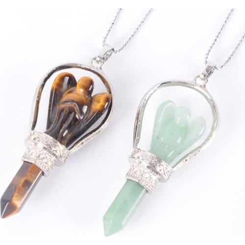 Ethnic Tribe Totem Necklace Pendant Big Size Natural Gems Stone Hexagonal Prism Suspension Crystal Jewelry Pendants D656—D659