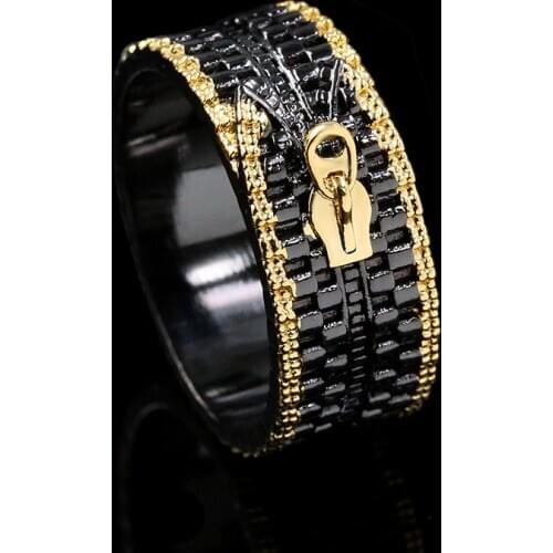 CIZEVA Vintage Exaggerated Jewelry Womens Kyanite 925 Sterling Silver Rings Retro Black Gold Filled Cocktail Party Rings