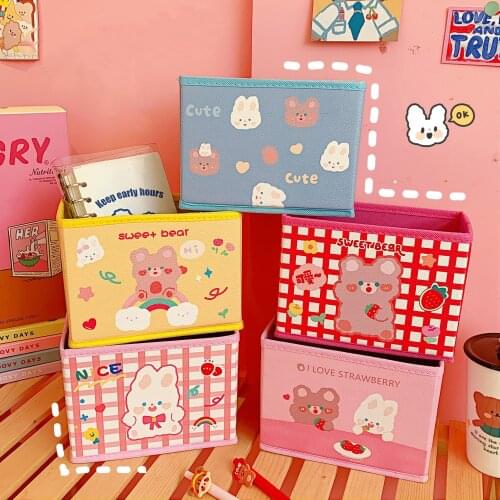Yisuremia New Arrival Korean Kawaii Rabbit Bear Desktop Organizer Folding Storage Basket Box Office School Stationery Holder