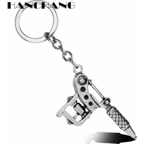 Funny Jewelry Tools Accessories 3D Tattoo Machine Model Keychain Punk Style keyrings Car Key Holder