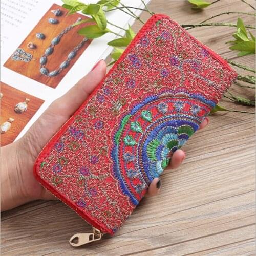 LKEEP Vintage National Wind Oxford Embroidery Flowers Wallet Female Lady Wallet Women Luxury Brand Long Zipper Handbag Carteira