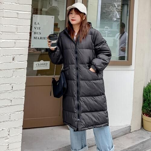 Winter new large size womens temperament loose mid-length hooded down jacket windproof and cold-proof ladies jacket