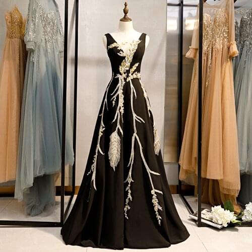 Bespoke Occasion Dresses Vintage O-Neck Sleeveless Sequined Lace Beading Backless Luxury Black Women Formal Evening Gown HB125