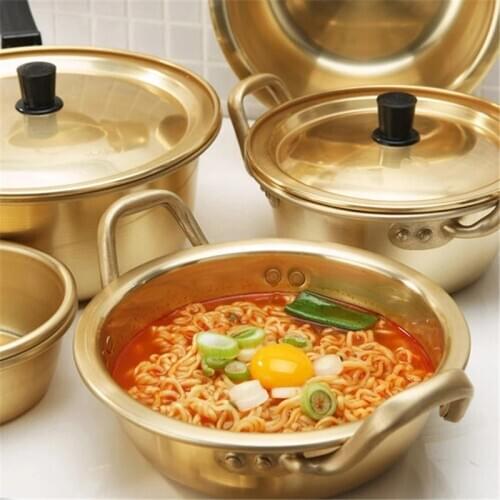 Korean Style Ramen Noodles Gold Pot Aluminum Soup Hot Pot Oxidized Coating Noodles Make Egg Soup Cooking Golden Kitchen Cookware