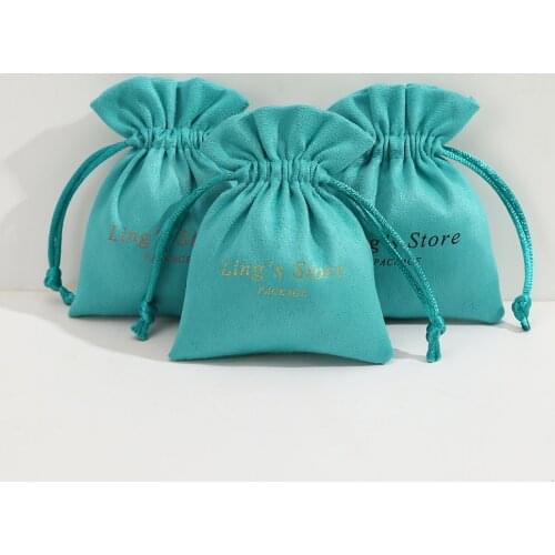 100 Personalized Print Logo Jewelry Gift Pouches Velvet Drawstring Bag Flannel Makeup Wedding Decoration Packaging Fungus Style