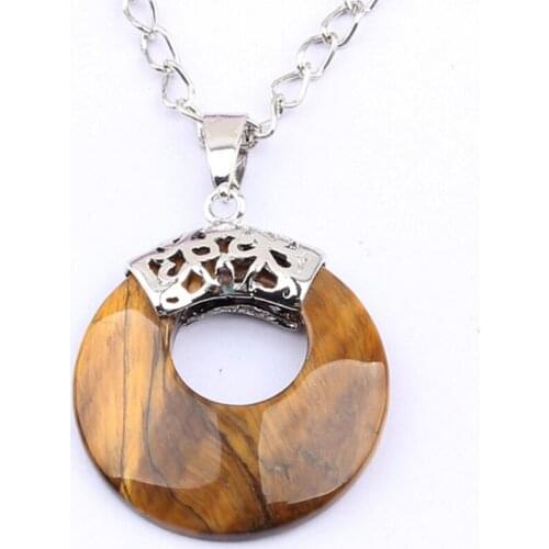 100-Unique 1 Pcs Natural Tiger Eye Stone Round Hollow Shape Pendant Vintage Jewelry For Necklace