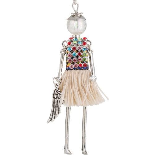 2017 New Cute Dress Doll gilrs Key chain Leaf Crystal Keyring For Women bag car Charms pendant Key holder Jewelry Accessories