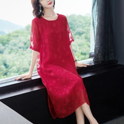 2020 Fashion Large Size Female Chiffon Dress Summer Women‘s Clothing New Elegant Short-sleeved Round neck Summer Dress B48