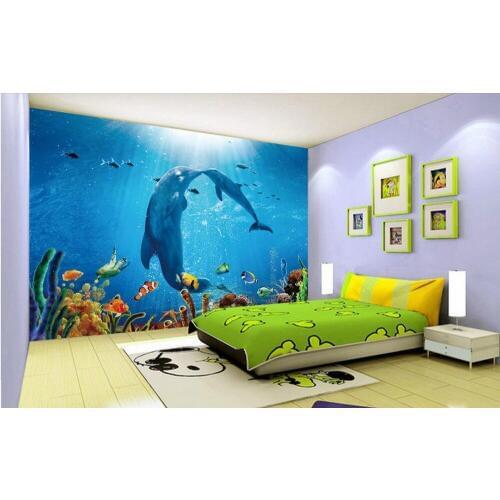 Custom photo 3d room wallpaper Non-woven mural 3d wall murals wallpaper for walls 3 d Dolphins and whales Marine fish painting