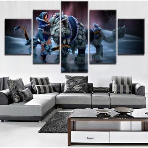 5 panel fantasy girl pet lion game female warrior poster wall art canvas print picture home decoration art