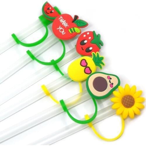 8pcs Plants&Fruit Avocado Straws Tips Deorative Straw Toppers Bar Birthday For Children Kitchen Home Party Deorations Supplies