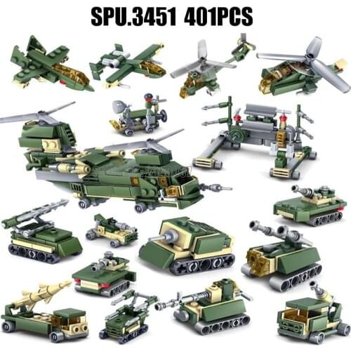84053 401pcs 16in1 Military Weapons Tank Self-locking Army Building Blocks Toy