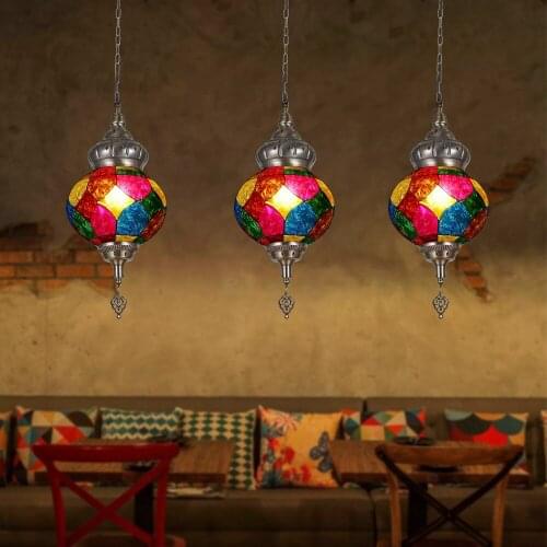 Artpad Turkish Art Chandelier Ceiling Moroccan Style Living Room Bedroom Colorful Glass Pendant Lamp Retro Bar Decorate Lighting