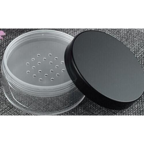 10pcs 50g Plastic Empty Loose Powder Pot With Sieve Cosmetic Makeup Jar Container Handheld Portable Sifter with Black Cap