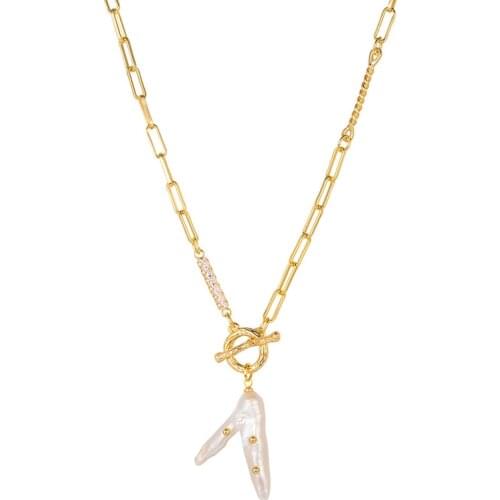 Shineland Irregular Natural Freshwater Pearls Chain Chokers Necklace For Women Gold Color Jewelry Trendy Pendant Gift 2021
