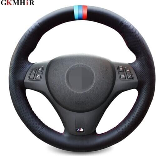 DIY Hand-stitched Black Genuine Leather Car Steering Wheel Cover For BMW M Sport M3 E90 E91 E92 E93 E87 E81 E82 E88 X1 E84