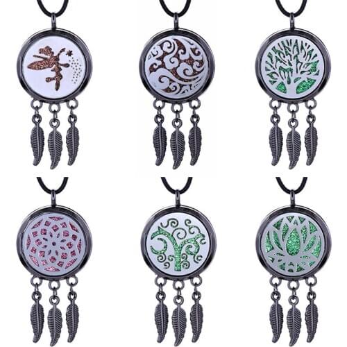 Black Removable Aromatherapy Lockets DreamCatcher Pendant Necklace Essential Oil Diffuser perfume Aroma Diffuser Necklace