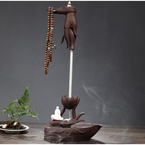 F Purple Sand Reflux Backflow Incense Burner Zen Buddha Hand Hanging Sandalwood Watefall Smoking Incense Holder Indoor Ornaments