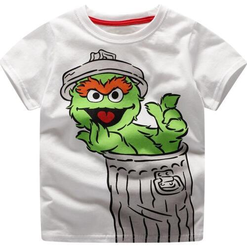 Jumping Meters Boys Top Elmo In Trash Can Printed Shirt Baby Tees Summer Clothes 18 Kids Tshirts For Boys Clothing Children