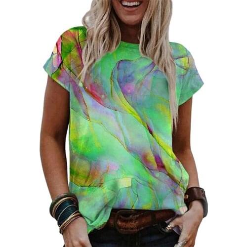 Summer Gradient Tie Dye Short Sleeve T-shirt Women Clothes Casual O Neck Plus Size Tops Fashion Streetwear Ladies T Shirts