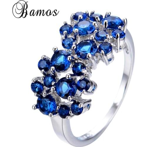 Bamos Gorgeous Colorful AAA Zircon Rainbow Rome Rings For Women White Gold Filled Blue/Purple/Red Birthstone Ring Wedding Gifts