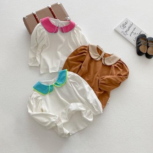 Korea childrens wear double layer baby collar girls' T-shirt Lapel sweet childrens bottom shirt baby long sleeve T-shirt