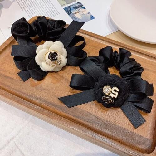 Korean NO.5 Camellia Elastic Hair Bands Fashion Hair Ring Ponytail Holder Headband Rubber Band For Women Girls Hair Accessories