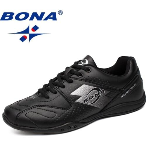 BONA Men Running Shoes Lace Up Leather Outdoor Sports Shoes Jogging Walking Light Sneakers Man Comfortable Soft Athletic Shoes