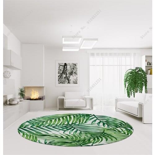 Round Carpets for Living Room Green Tropical Leaves Printed Parlor Bedroom Chair Rugs Toilet Bath Decorate Non-slip Door Mat