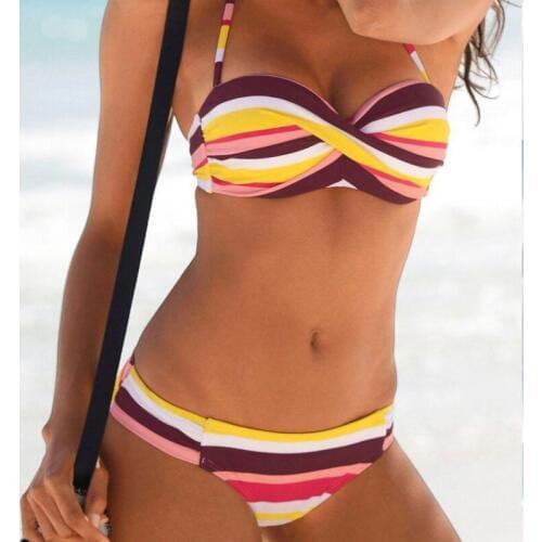 2019 Swimwear Women Striped Halter Bikini Set Swimsuit Ladies High Waist Sexy Summer Women Bathing Suit Swimwear Beachwear Lot