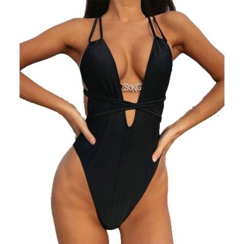QINJOYER Swimwear Women One Piece Swimsuit Black Women 2021 Bathing Suits Sexy Backless Swimsuit Thong Deep V Bikini Women
