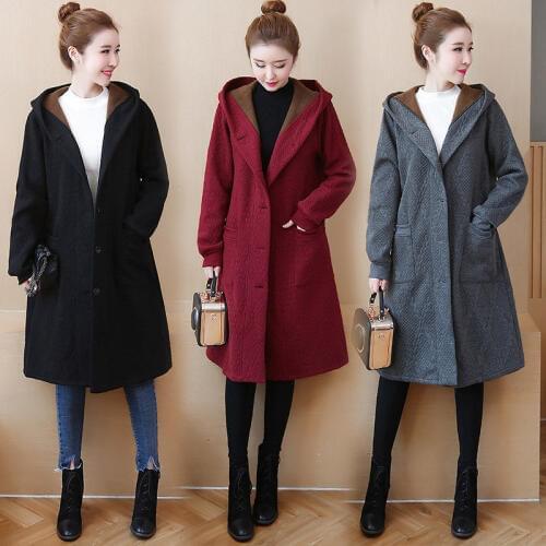 Plus size 5XL Winter Jacket Womens Clothes Casual Hooded Thicken Coats Loose Single Breasted Cotton Blend Long Overcoat f1693