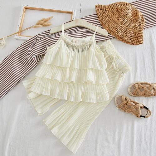 Summer Fashion Girls Clothing Sets Chiffon camisole ladies Suits 2pcs Leisure Children Clothes For Kids Set Baby girl clothes