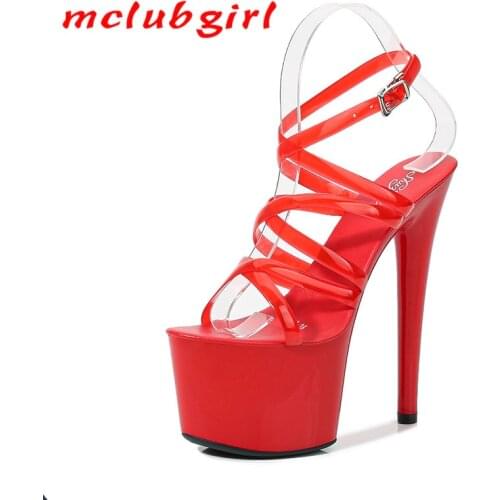 Mclubgirl Patent Leather Sandals Special High Heels Fine Sexy Black Platform Heels Ultra-High Sandals Womens Summer LFD