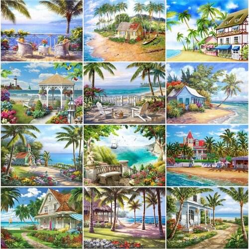 MomoArt Diamond Painting House Cross Stitch Diamond Mosaic Seaside Picture Of Rhinestone Embroidery Scenery Full Square Wall Art