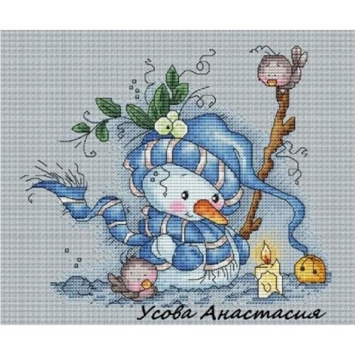 MM Counted Cross Stitch Kit Fan blowing a fan Handmade Needlework For Embroidery 14ct Cross Stitch Snowman and Candle