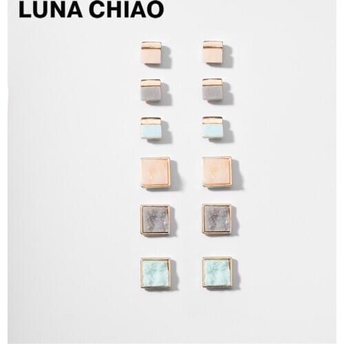 LUNA CHIAO 6 pairs Candy Color Druzy Stud Set for Women-Mini Stud Earrings Pack