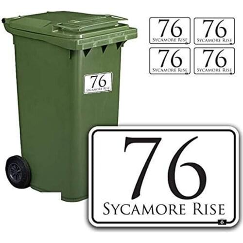 Sign Ltd SET of 4 (A6 = 150MM X 100MM) x Personalised wheelie bin stickers (4 Pack) printed with your street, road or house name