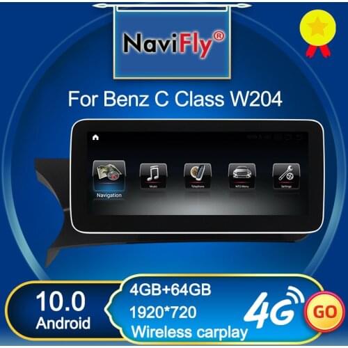 NaviFly Wireless Carplay Android 10 Car Multimedia Player for Mercedes Benz C Class W204 C200 C260 C300 2011 2012 2013 GPS DSP
