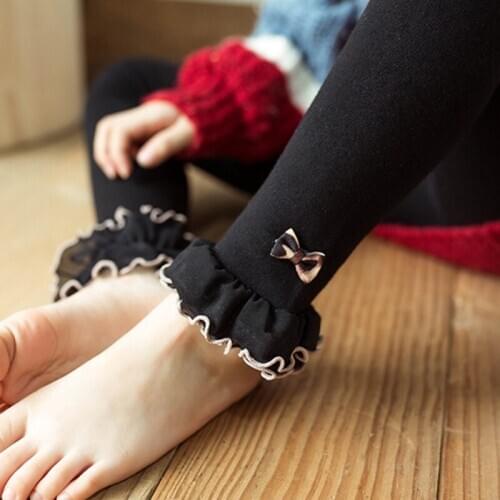 New Cotton Warm Spring Autumn Winter Bowknot Lace Pants Girls Leggings Baby Leggings Cotton Elastic Waist Bowknot 111Design
