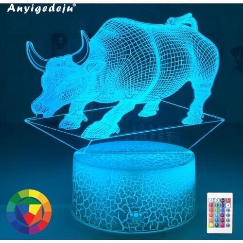 New Strong bull Led Night Light Color Changing Kids Bedroom Nightlight Unique Gift for Birthday Bedroom Decor Table 3D Lamp Gift
