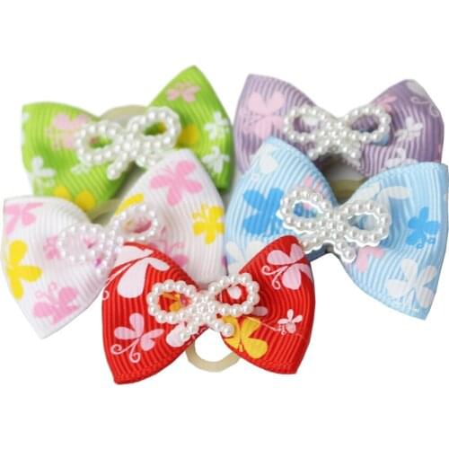 Flower Style Single-layer Bows For Dog Teddy Pomeranian Cute Dog Hair Bows With Rubber Band