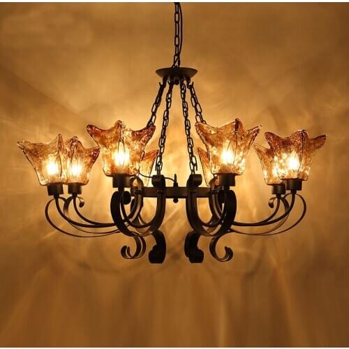Stained Glass Shade Chandelier Lighting Fixtures Kitchen Tiffany Lighting Dining Room home Antique iron Chandeliers led Lustres