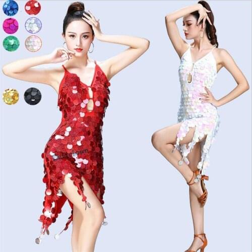 Sexy Dance Dress For Women Ballroom Party Night Club Salsa Latin Dress Big Sequin Sxey Nightwear Nightdress Dancing Costume