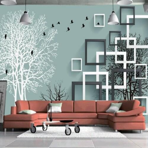 Custom Modern Black and White Trees Green Geometric Background Wall Paper 3D Living Room Bedroom Background Mural Wallpaper 3D