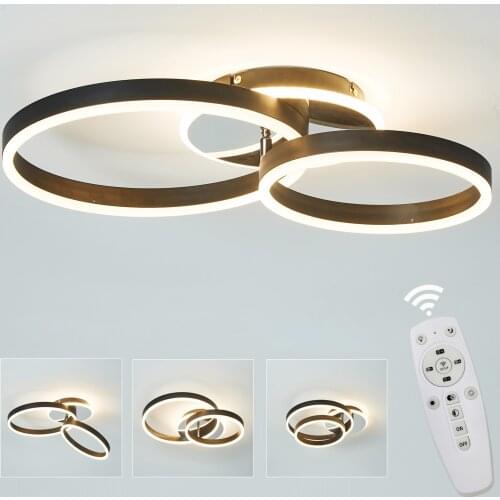 Ceiling Lamp Aluminum Bedroom 2 Ring Lights Dimmable with Remote Control, Metal Acrylic Lampshade Ceiling Lamp White and Black