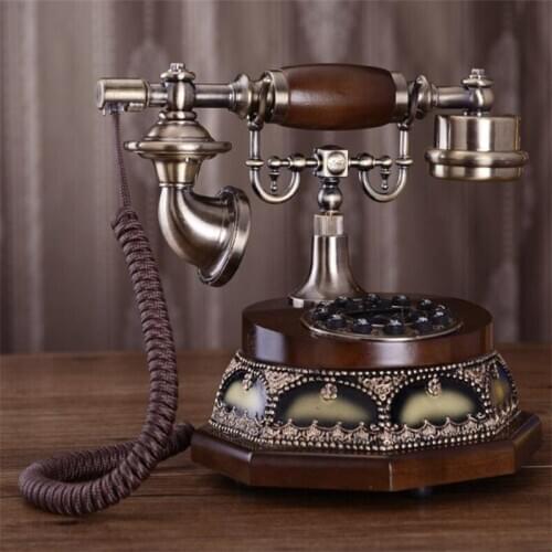 Corded Old Fashion Antique Landline Telephone Decoration Button Dial with Handsfree Wired Home Office Fixed Telephone